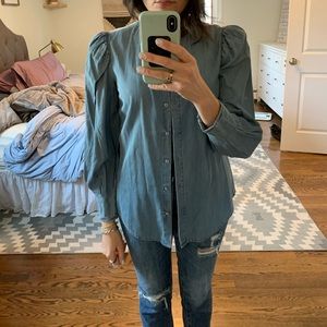 BNWT Express puffy shoulder long sleeve denim button up